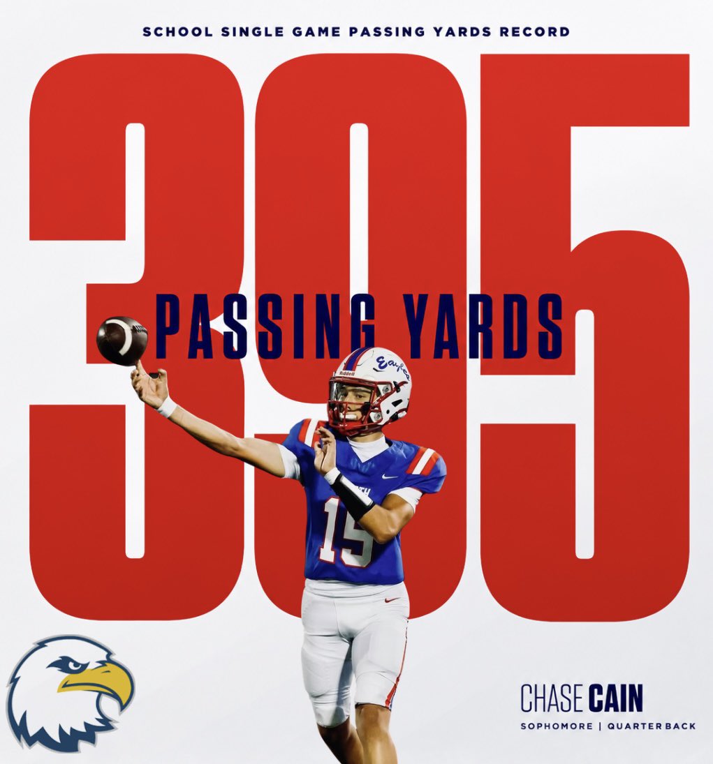 ONFlightCrew's tweet photo. ‼️School Record Broken ‼️ Sophomore Chase Cain set the single game passing record last week vs SMS 🏈🦅 https://t.co/SLmjfD9IWS