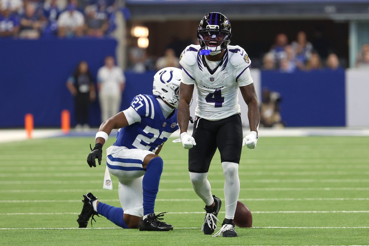 Underdog's tweet photo. Yards per route run leaders this season (min. 10 routes):

Zay Flowers - 13.64
Jaxon Smith-Njigba - 5.54
Davante Adams - 4.60
Parker Washington - 3.93
Puka Nacua - 3.70 https://t.co/gExWuOS8jS