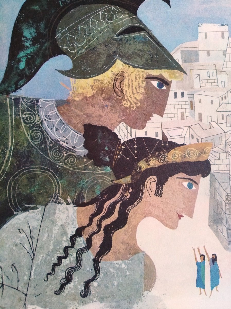 ClassicalMyths's tweet photo. Two beautiful illustrations by Alice &amp; Martin Provensen for a children's book adaptation of the Iliad and Odyssey (Simon &amp; Schuster, 1956). (Photos by me). https://t.co/exQ4VtYqxQ