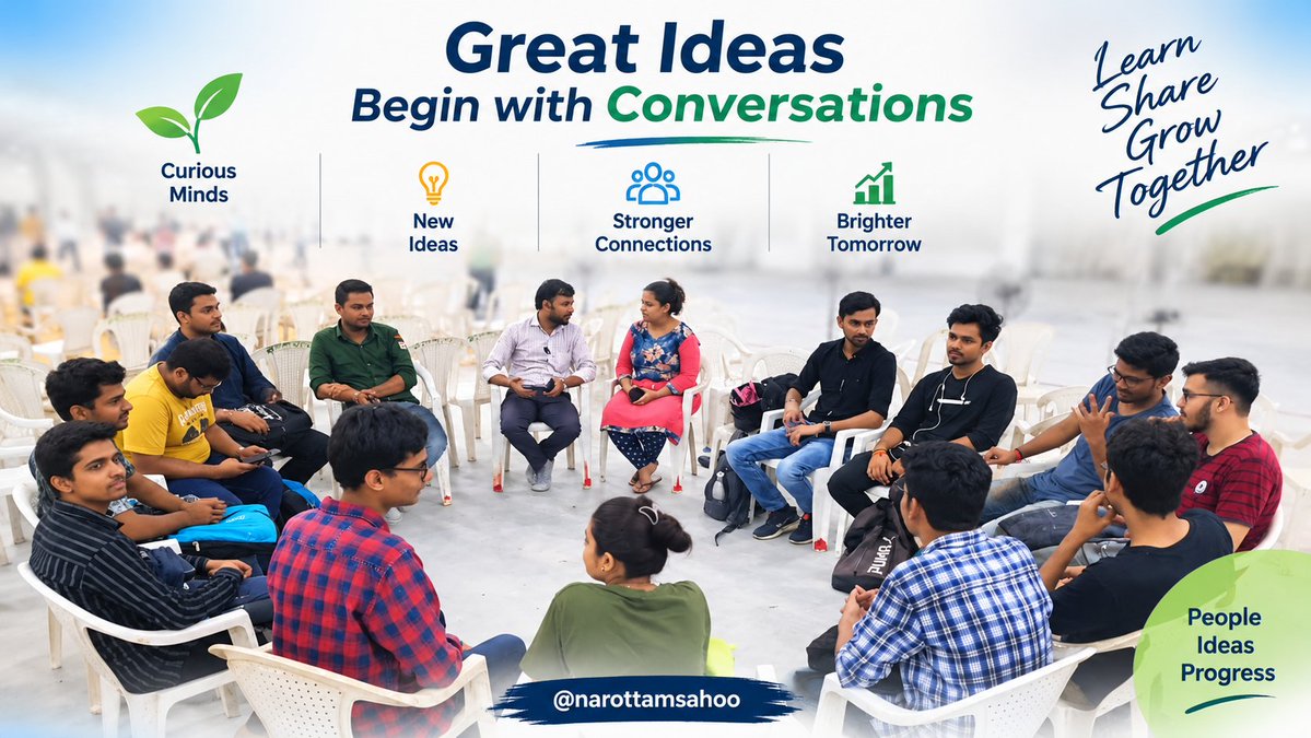 narottamsahoo's tweet photo. Different minds. Different perspectives. One circle of conversation!

When Gen Z comes together, #ideas meet, #questions open new doors, and #possibilities begin to take shape.

True #learning is not merely about listening - it is about thinking together, questioning assumptions, sharing perspectives, and inspiring one another to see beyond the obvious.

Let every #conversation awaken #curiosity.
Let every question deepen understanding.
Let every idea spark a new possibility.

Because when minds connect, ideas become movements - and conversations become catalysts for change.

@SDG2030 @UNESCO @mygovindia