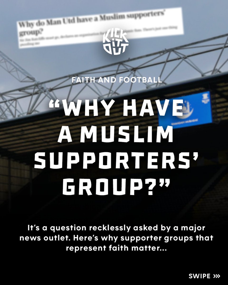 kickitout's tweet photo. Faith-based supporters’ groups create community and spaces where fans can enjoy football without leaving part of who they are at the turnstile.

At a time of rising Islamophobia, questioning why these groups exist risks undermining the communities football should be working to include. 💚