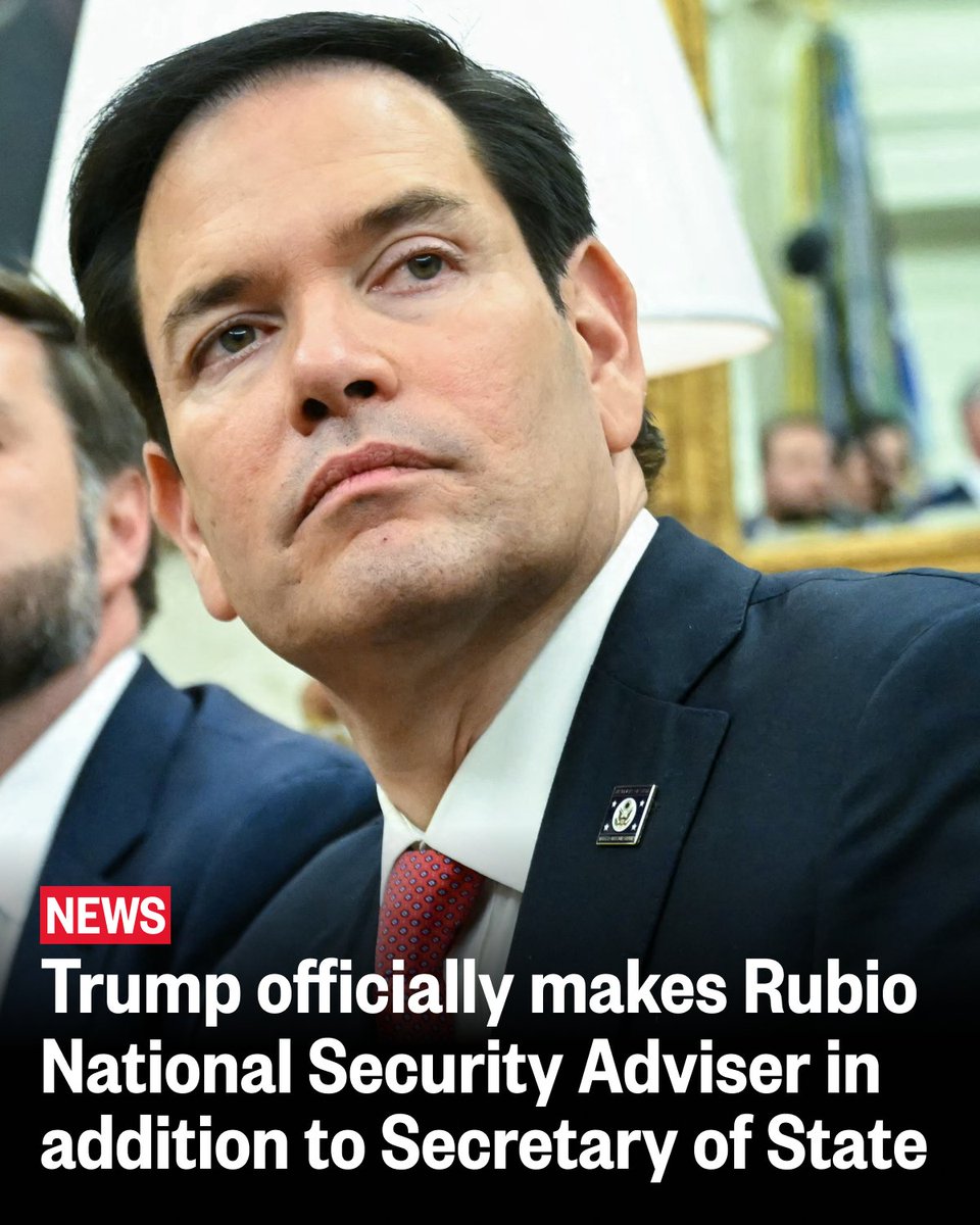 MSNOWNews's tweet photo. President Donald Trump recently signed a commission that permanently makes Marco Rubio the National Security Adviser according to a U.S. official speaking on the condition of  anonymity to discuss staffing moves.

The move formalizes Rubio’s dual assignment as Secretary of State and National Security Adviser.