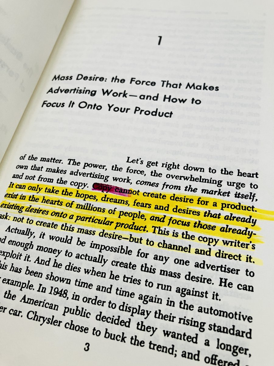 eddievsand's tweet photo. Pulled out my copy of Breakthrough Advertising by Eugene Schwartz and my favorite sentence that captured my attention - 

"Copy cannot create desire for a product."  

I wouldn't buy it from Amazon but directly from the publisher at https://t.co/RQgwSwXkin you'll save $300 bucks! https://t.co/HLi0x1qtZQ
