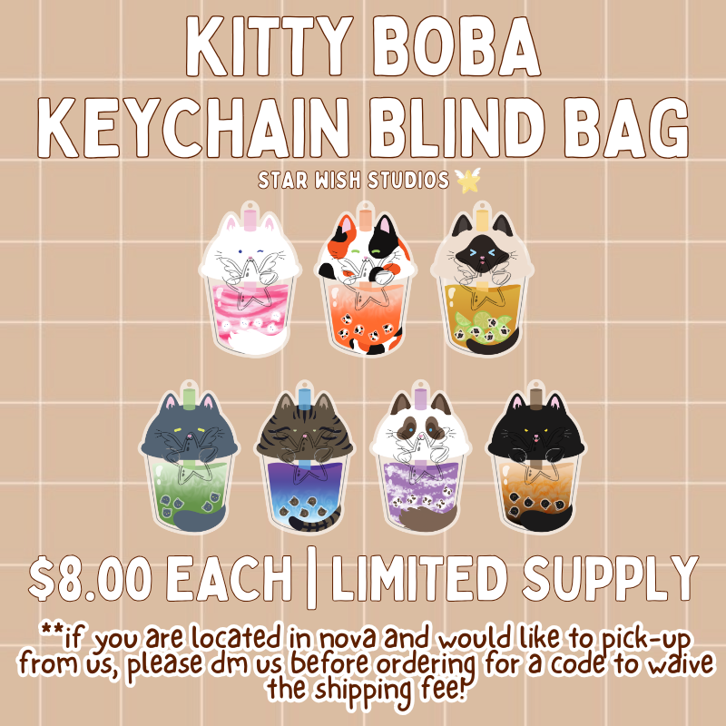starwishstudios's tweet photo. SURPRISE! We have a few Kitty Boba #keychain #blindbags available for purchase through our website: https://t.co/MCldcFogMP 😻🧋

We're preparing to launch our @Kickstarter soon. Follow along for updates and early bird specials! ✨ https://t.co/F52SUjL0oP

#trinkets #kawaii #cute https://t.co/7KBAn3GmKN