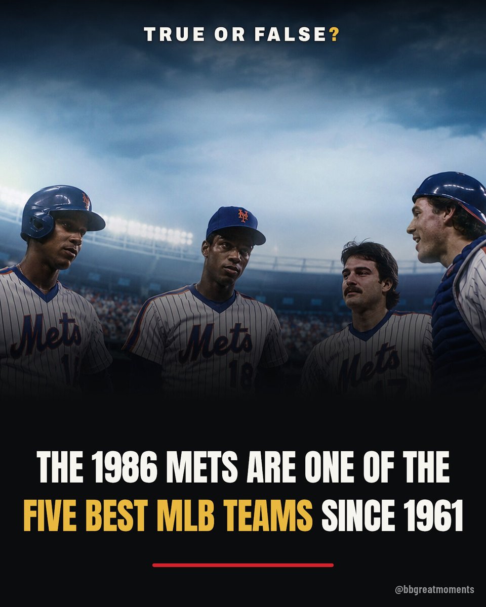 BBGreatMoments's tweet photo. I put them at the edge of the five and I will defend it.

108 wins, then a six game NLCS against Houston that included a sixteen inning Game 6 nobody talks about enough, then the Red Sox series.

Gooden was 21 and already a year past his best season, which is a strange sentence to write about a pitcher that young. Ojeda went 18 and 5.

Carter and Hernandez ran the clubhouse and the defense, and a team with that much talent needed somebody doing exactly that. Look at the pieces one at a time and the win total stops being surprising.

The argument against them is that they won one title with that core and never got back, and it is a fair thing to raise.

Talent is not the same as results, and a single ring is a single ring no matter how loaded the roster looked in March.

But if you are ranking teams by how good they actually were across one season, rather than by what a dynasty accumulated over a decade, that roster belongs in the conversation. A ranking of seasons should measure seasons.

Everything else is a different card, and I would build that one differently.