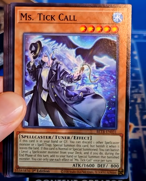 AdamAta64's tweet photo. I somehow missed this card initially and HOLY MOLEY Ms. Tick Call is now one of my favorite Free Agent cards out there. She enables SO many cool lines for a multitude of spellcaster decks. https://t.co/L7DJJCRYUW