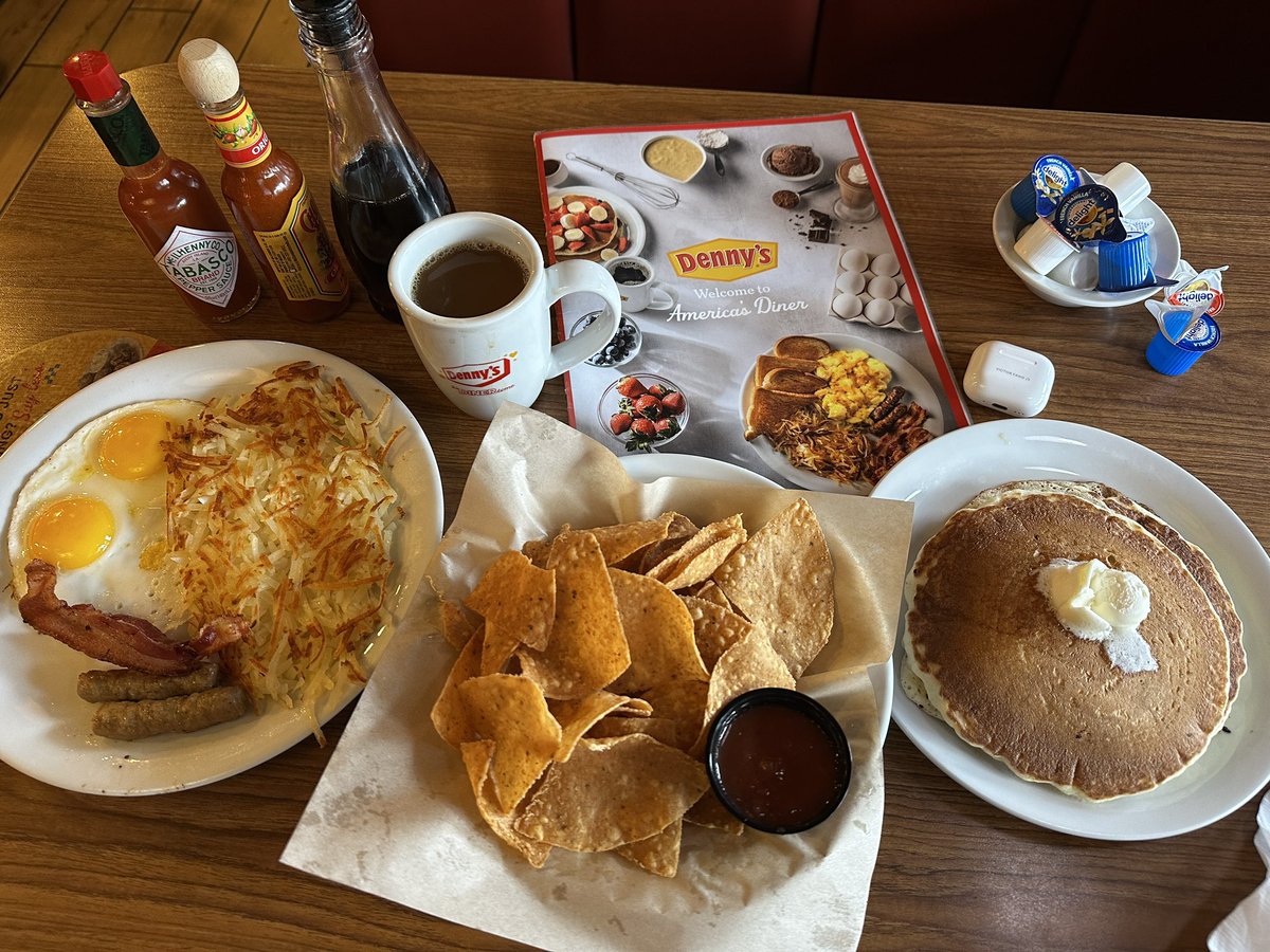 vicfcs's tweet photo. My $15 advice for you: 
Tell them you work in AI industry and @DennysDiner (former employer of @nvidia CEO @JensenHuang ) will delightfully give you extra chips in the classic America 🇺🇸 breakfast. This https://t.co/wHeQ7lmah3