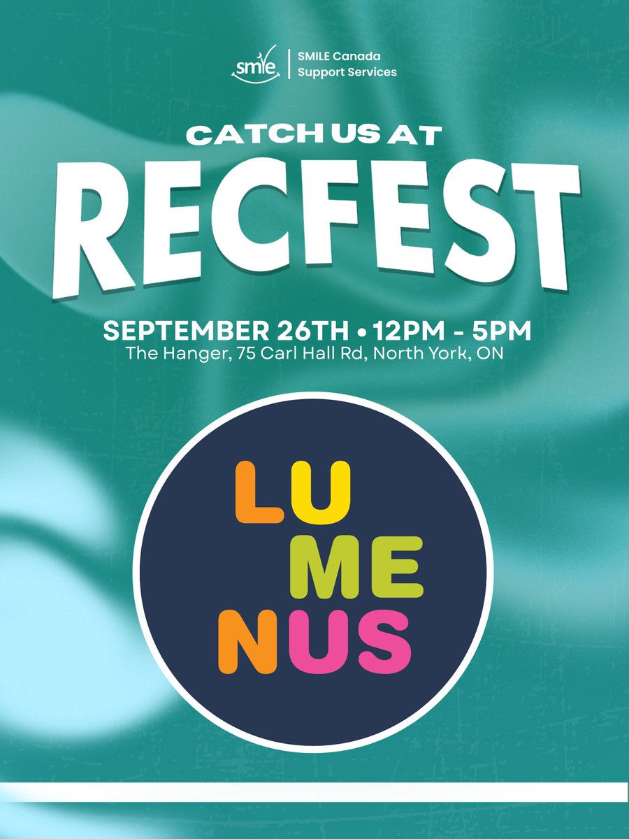 LumenusCS's tweet photo. Lumenus is heading to RECFEST 🎉

Come celebrate 10 years of @smilecanadaorg  bringing families together for a day of connection and fun.

Stop by our booth to learn more about our programs and services, &amp; get creative with some SLIME 💚

We can't wait to see you there! https://t.co/qnw6qHB4B3