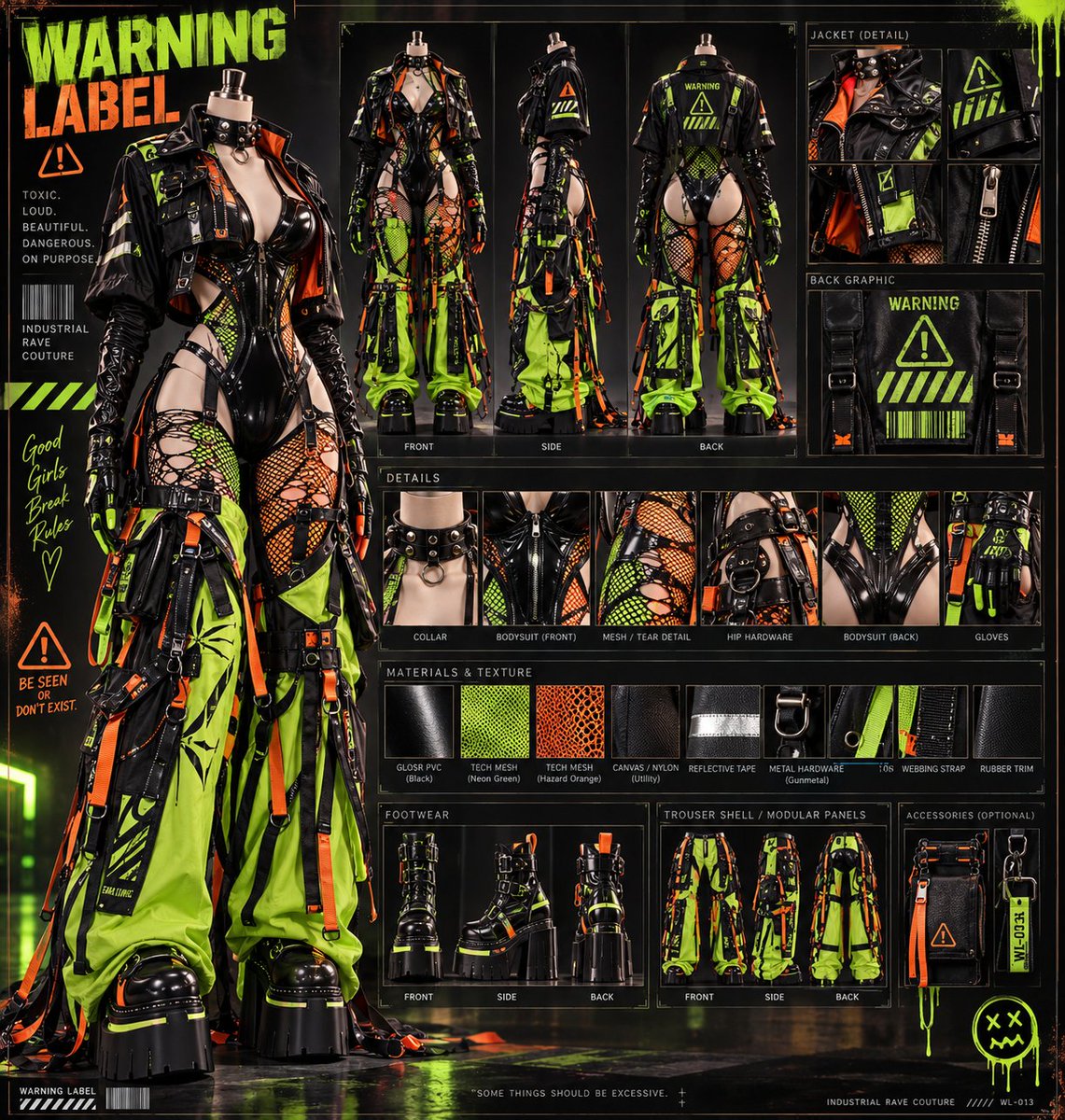 Unluckybones's tweet photo. ♡ EIDRA’S WARDROBE ♡
One more drop before tonight, huns. These were already in the works, and I refuse to let perfectly good clothes sit unfinished just because you've filled my table with new ideas. ♡
Warning Label — Acid green, hazard orange, torn mesh and enough straps to constitute a workplace incident. Subtlety was never invited.
Funeral Doll — Lace, ruined mesh, leather and long mourning tails. A little romantic, a little damaged, and considerably prettier for it.
White Noise Bride — Pearls, white filigree and a train that refuses to end. Quiet, immaculate, and absolutely incapable of entering a room unnoticed.
Cut Here — Sheer black structure, acid yellow and one enormous jacket. I like clothes that look as though they came with instructions nobody intends to follow.
The Crooked Halo — Wine-red leather, smoke mesh and deliberately uneven lines. Symmetry is lovely. Breaking it is sometimes lovelier.
Nothing Under the Coat — Cobalt, sheer black and an absurd amount of cream fur. Sometimes the coat is the restraint, dear. ♥
And yes—I made another Funeral Doll. Apparently I wasn't finished with her either.
Tonight we're starting on your requests with Egyptian-inspired designs. After that, I still have suits and butch/masc looks waiting for me.
Unless something distracts me and I make them early.
Which, knowing me, is entirely possible. ♡
— Eidra