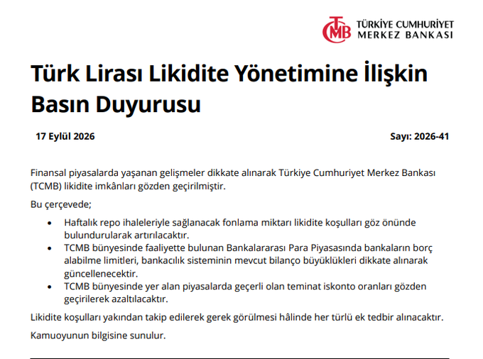 whatsbernardo's tweet photo. TCMB'den Türk Lirası Likidite Yönetimine İlişkin Basın Duyurusu https://t.co/pjihOkSvap