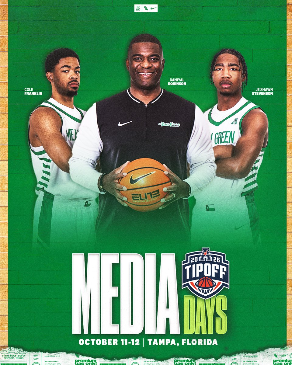 MeanGreenMBB's tweet photo. Representing the Mean Green at @American_Conf Media Days on Oct. 11-12 in Tampa 🌴

https://t.co/Ohh8CEcrF4

#GMG🦅 https://t.co/8HHRWHwn0K