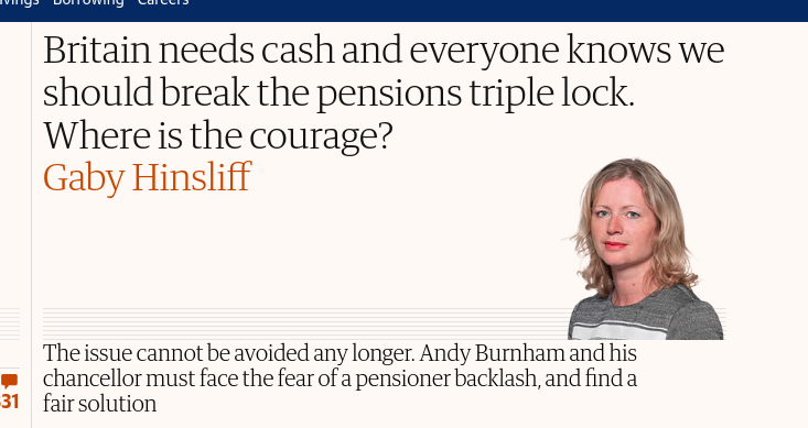 KathyParr101's tweet photo. Now the Guardian are at it. 
It's a very slick, cross-party  organised campaign designed to denigrate pensioners and create a divide between the young and the old.  
The pensioners are being blamed for past government mistakes.
 Don't fall for this poisonous nonsense. https://t.co/5Wa2QcDwcH