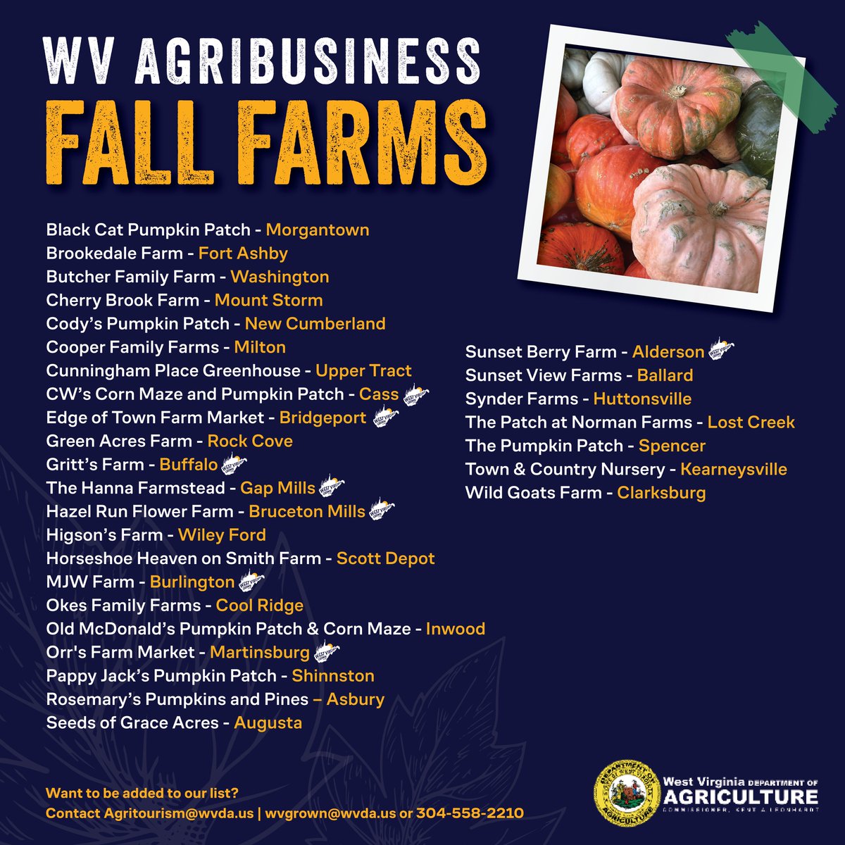 WVDeptofAg's tweet photo. 🍂 Happy First Day of Fall! 🍎🎃

As the leaves begin to change, make a point to get out, visit a West Virginia farm and enjoy everything the Mountain State has to offer this fall. 🚜🍁 https://t.co/HSKcpDRhCE