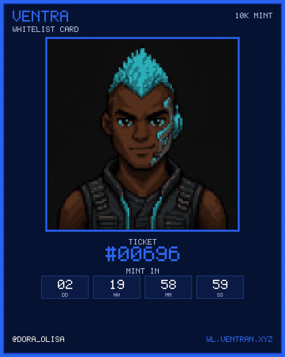 dora_olisa's tweet photo. I just got whitelisted for the Ventra 10,000 NFT mint on OpenSea — ticket #00696. Drops Sept 25. https://t.co/pPNGdEwIEl https://t.co/TZwKpIWB80