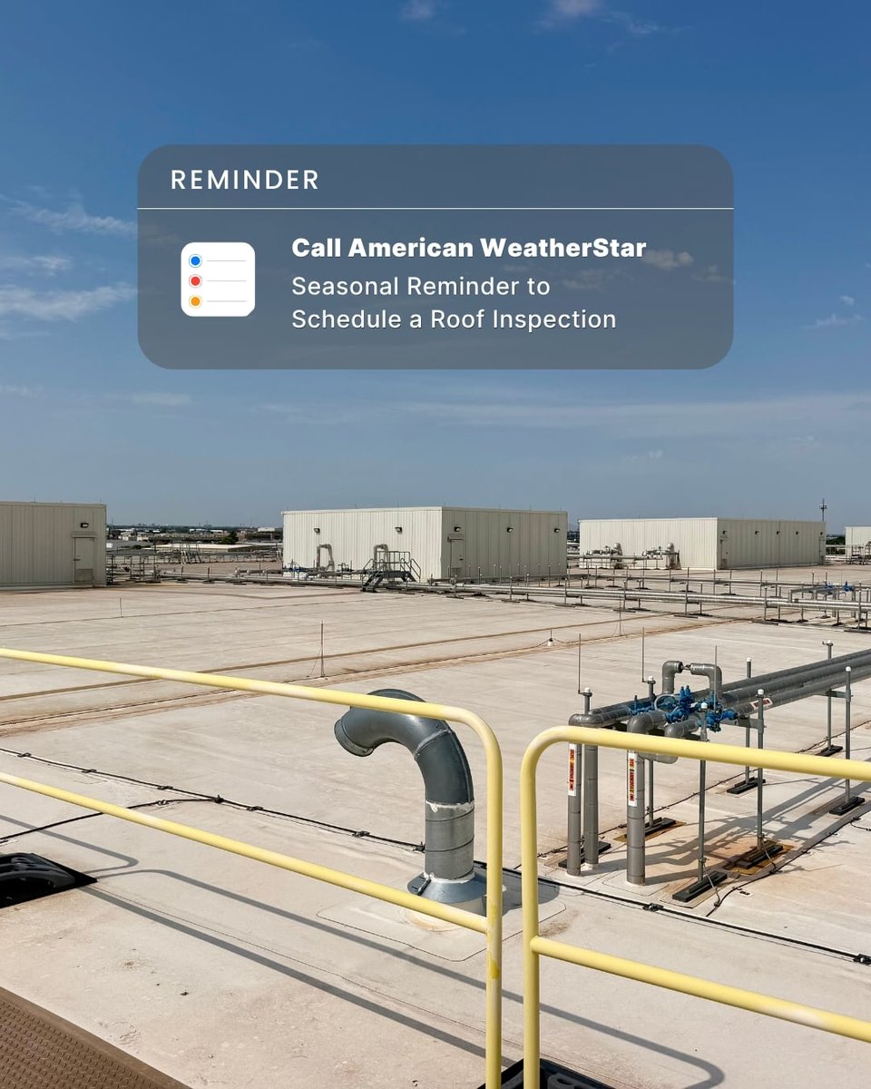 AmericanWStar's tweet photo. DONโT LET SUMMER DAMAGE FOLLOW YOU INTO FALL! ๐
Heat, UV exposure & storms can take their toll. Add a roof inspection to your fall to-do list!
#AmericanWeatherStar #FirstDayofFall #RoofInspection #CommercialRoofing #RoofDamage https://t.co/0mGIiuhcVM