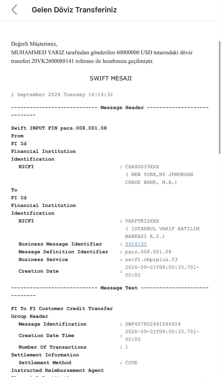 MuhammedYarz233's tweet photo. Bugün açıklamasını yaptığım yurtdışından Türkiyede ki hesabıma gerçekleşen 2,9 milyar TL lik para transferinin dekontunu kamuoyunun bilgilerine sunarım.
@ismailsaymaz @gazetesozcu @szctelevizyonu @haskologlu @BirGun_Gazetesi @PiyasaTurkiyeTR @patronlar https://t.co/H677y8Qyy4