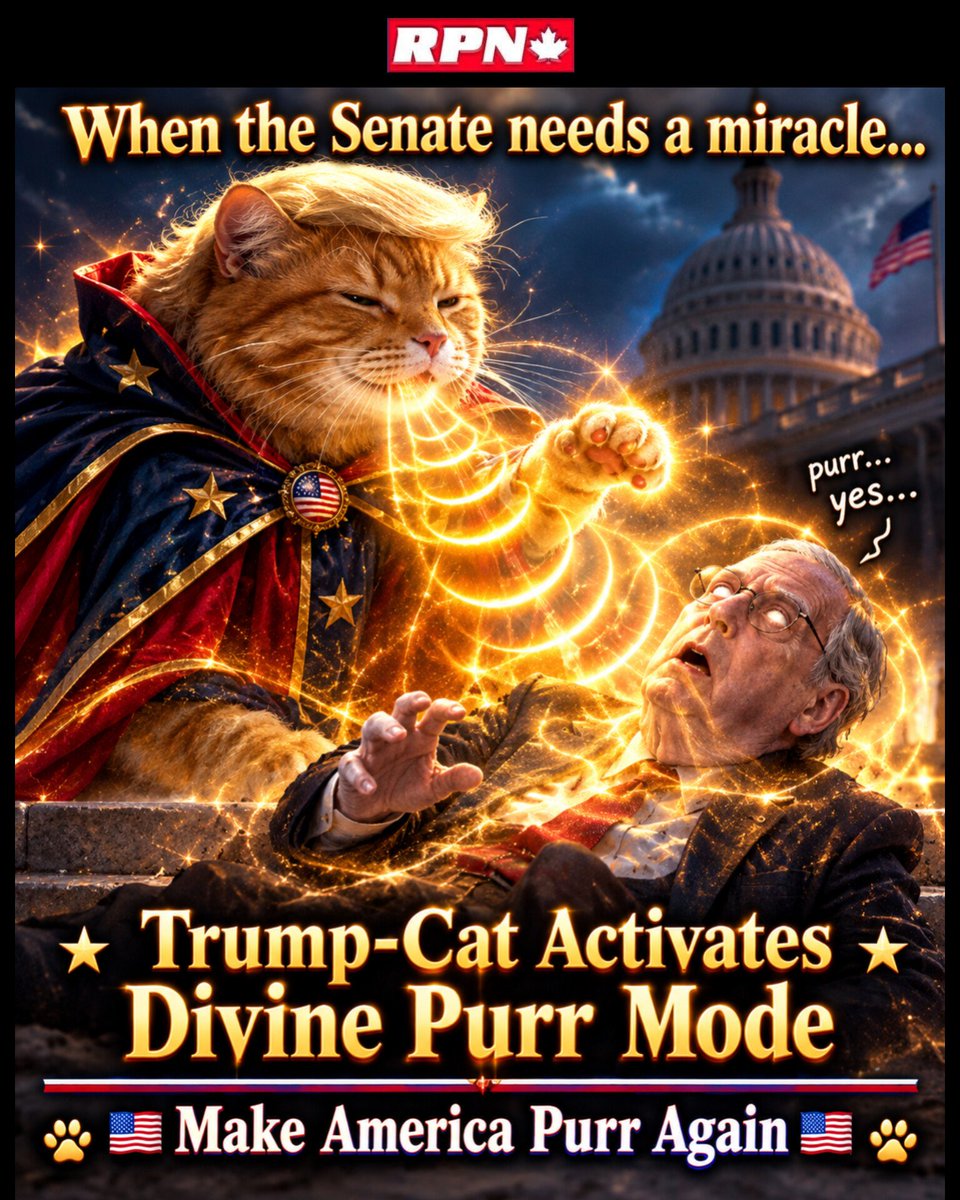 FBornEvil's tweet photo. Trump-Cat 😼🇺🇸 pulls out the big guns to secure the Republican chamber… by bringing Mitch McConnell back to life with divine purrs. 😂🐾

Purr… yes… 😹

#TrumpCat #RPN https://t.co/fx80HDKNpU