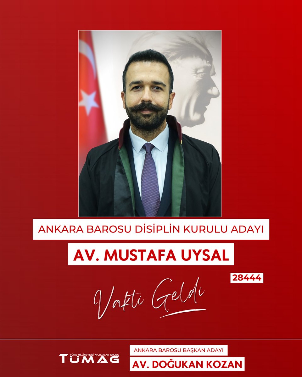 avukatmuysal's tweet photo. Ankara Barosu 69. Olağan Genel Kurulu’nda, TÜMAG listesinde Disiplin Kurulu adayıyım.

Hukukun üstünlüğünü ve mesleğimizin onurunu savunan; Cumhuriyetine bağlı, vatanına ve milletine karşı sorumluluğunun bilincinde bir baro için sorumluluk almaya talibiz.

Fikri hür, vicdanı hür, genç baro!
Vakti geldi! 🇹🇷

@tumag1923 @avdogukankozann