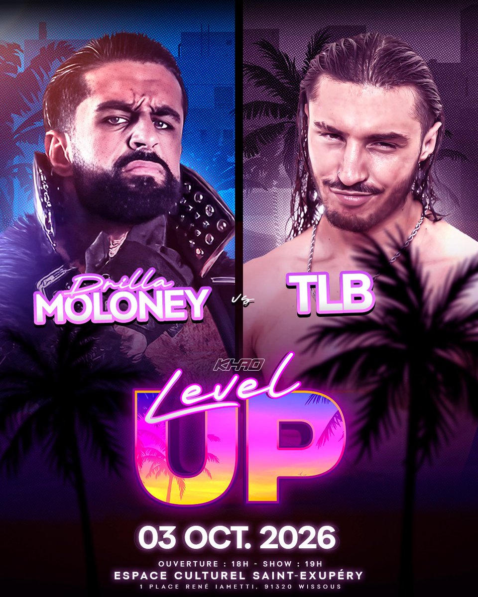khao_wrestling's tweet photo. 🌴DRILLA MOLONEY VS TLB🌴
Après son main event à #RAS2, TLB n’a pas remporté le titre suprême.
La direction lui offre une nouvelle chance de prouver sa valeur… mais face à un adversaire de taille : DRILLA MOLONEY !
Convaincu que Lashka n’a gagné que grâce à l’intervention de l’ancien GM, TLB veut désormais prouver qu’il mérite une nouvelle chance au titre.
Vous pensiez être prêts ? Attendez de voir ce qui arrive.
🌴 KHAO : LEVEL UP 🌴
🎟️ Billetterie : https://t.co/6sZfngMUwy
📅 Samedi 3 octobre 2026 — Portes 18h00 / Show 19h00
📍 Espace Culturel Saint-Exupéry, Wissous
#KHAO #LEVELUP