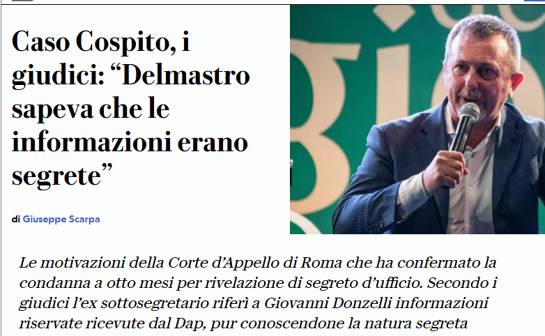 UGirovago77000's tweet photo. Confermata in appello la condanna a 8 mesi per 
Andrea Delmastro. https://t.co/sePge1h6HK