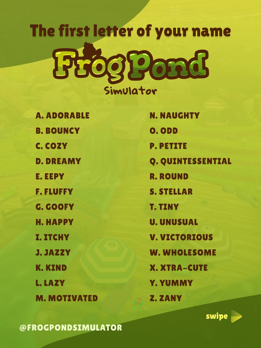 frogpondsim's tweet photo. We didn't take too much time for finding a name for our frogs, because we wanted YOU to name them... but what if you wanted to give yourself a silly froggy name?

Go ahead, try your luck and let us know in the comments!

#indiegame #cozygames #idlegame #frogs https://t.co/xmvHXhEx0a