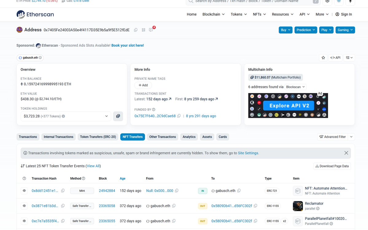 0xSolvyn's tweet photo. Elon musk just reposted about a nft,

If you search up the nft, 

https://t.co/96AIjPmuGe

You can see a wallet named gabusch.eth (elons DOOM username) was actually sent the nft as a gift

https://t.co/4UinbpptXZ

Wallet  : 0x80958fa86f1ba2b66fd2fdae53ca48974a009adb

the wallet was last active 2 years ago

sending 80% as a official $APELON Coin as this is what elon called himself as a joke