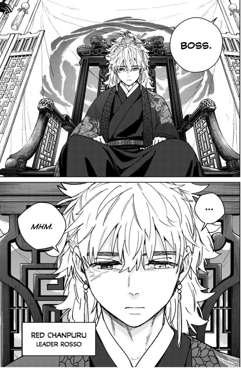 Cossy_Alien's tweet photo. i've got nothing to say on the new chapter expect that the boss looks like SakuNirei love child with Suo's tassel. what in the actual hell https://t.co/pXXdfT0sKa