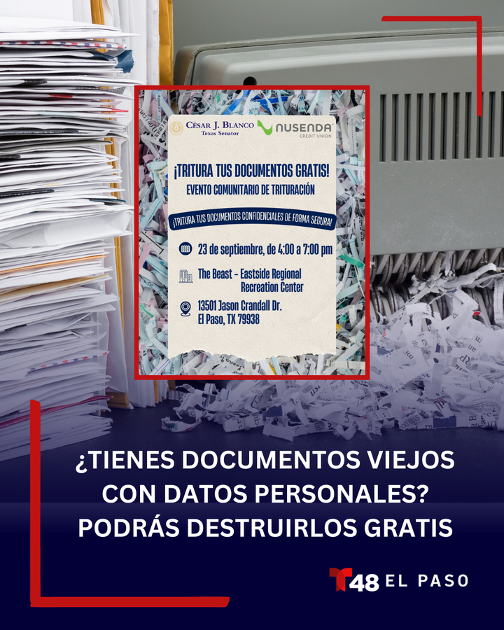 TelemundoEP's tweet photo. 🗂️🔒 El senador César Blanco invita a la comunidad a un evento gratuito de trituración de documentos para ayudar a prevenir el robo de identidad y el fraude.
Los detalles aquí: https://t.co/Ph6gfXrdIB
#Telemundo48EP #ElPaso #CésarBlanco #RoboDeIdentidad https://t.co/n6vreaVKdk