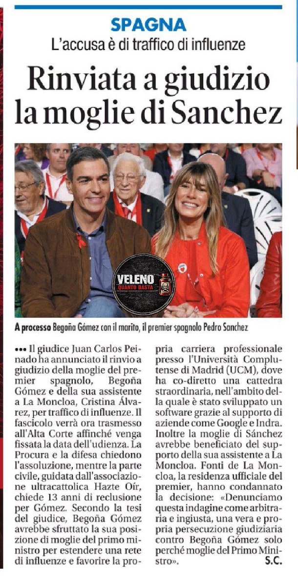 LadyAfro17's tweet photo. 22 settembre 2026, Spagna
IL "METODO SÁNCHEZ":
SE LA GIUSTIZIA LO INCASTRA, DIVENTA COMPLOTTO
(il Tempo)
Il rinvio a giudizio di Begoña Gómez per traffico di influenze e malversazione apre un nuovo capitolo nello scontro tra La #Moncloa e la magistratura spagnola.
Le accuse: Una cattedra straordinaria ottenuta grazie al cognome, software sviluppati con colossi privati e personale pubblico di Palazzo utilizzato per affari personali.
La risposta di regime: Invece di difendersi nel merito, il premier bolla due anni e mezzo di indagini, il filtro dell'#Audiencia e il rinvio a giudizio come una "persecuzione politica".
Quando ogni accertamento scomodo diventa lawfare, l’innocenza non si dimostra in aula ma si decreta per editto: il classico metodo sopraffattivo socialista, dove l'interesse del partito piega la legge e la verità di Stato sostituisce la giustizia.
#22settembre #Spagna #Sánchez
#PedroSanchez #PSOE
#UE #EU #UUEE #EurasiaNews
https://t.co/Pq7nMgL2OV