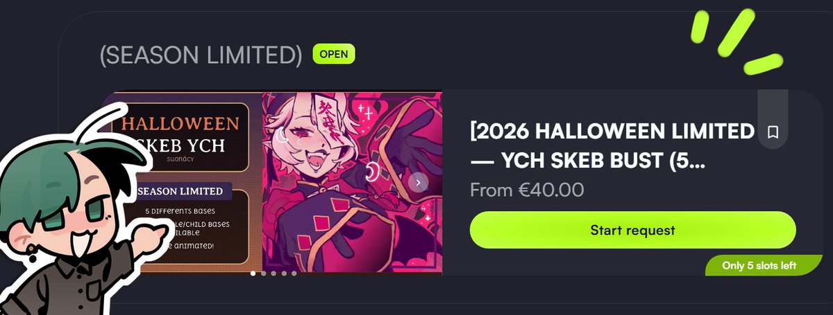 _suonacy's tweet photo. 🎃Halloween special comms opened! 🎃

I'll be proceeding by batch of 5, so if you don't get you're now I'll be opening new slots later!

Vgen link is in the comment u w u 💚

#vgencomms #vgen #ych https://t.co/b9TbhVHWpN