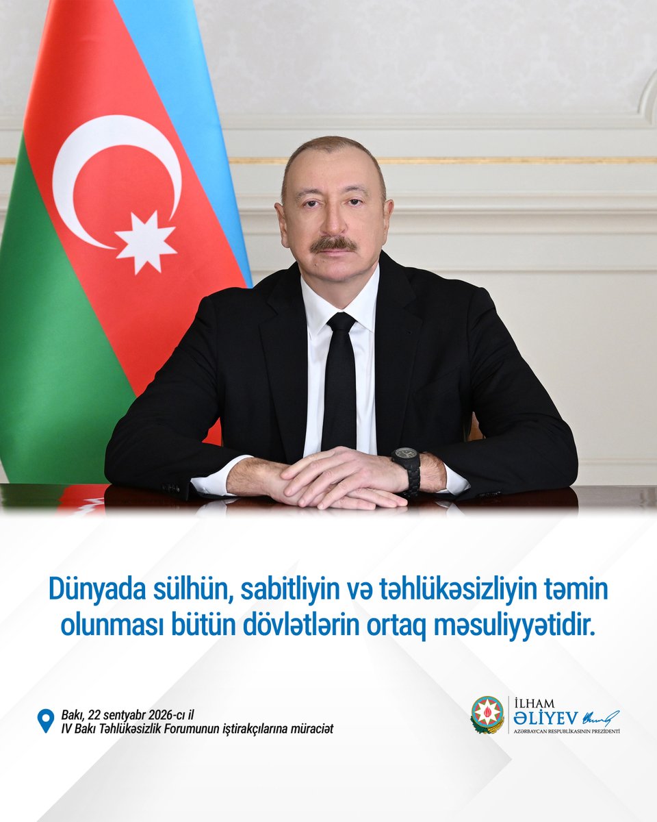 azpresident's tweet photo. Prezident İlham Əliyev IV Bakı Təhlükəsizlik Forumunun iştirakçılarına müraciət edib.

https://t.co/IrwtpUpiQt https://t.co/qxCXIOh1a2