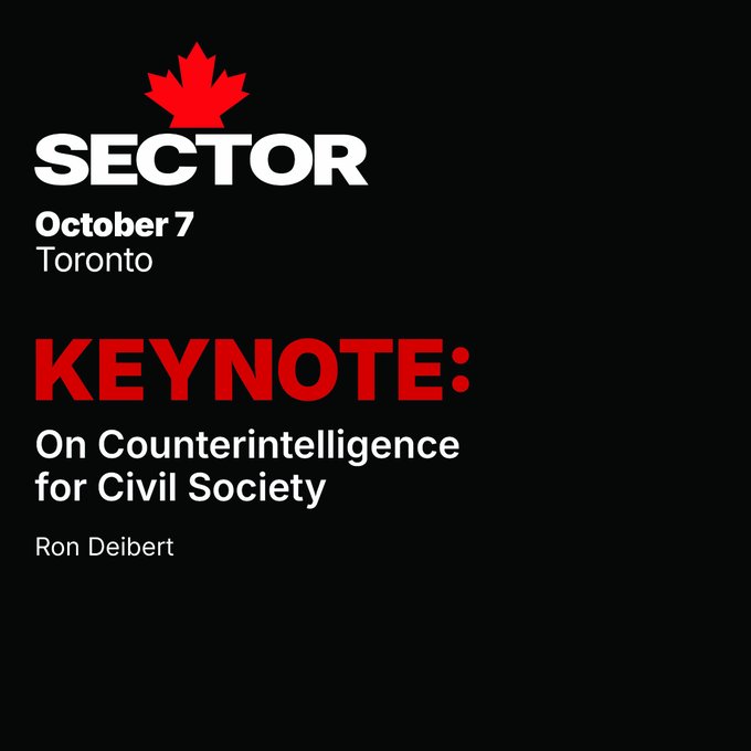 citizenlab's tweet photo. Join Citizen Lab director @RonDeibert in Toronto for his keynote speech at SecTor on October 7. 

He will be speaking about the Citizen Lab’s decades of work acting as “counterintelligence for civil society.” 

Register: https://t.co/n9JtG3nmZN https://t.co/0N5gsSrcT5