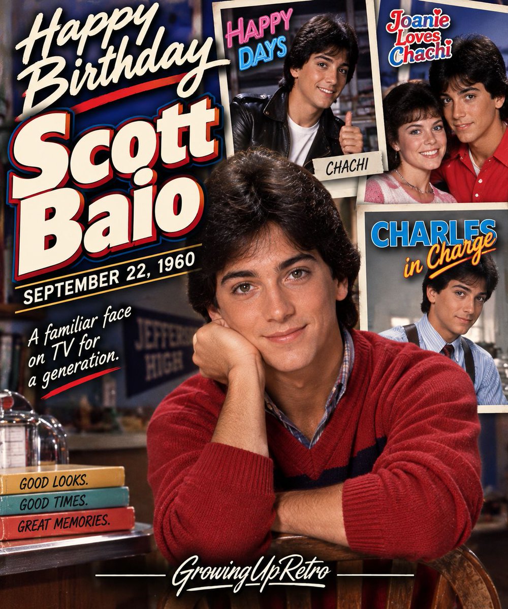 GrowingUpRetro's tweet photo. Happy Birthday to Scott Baio!

From Chachi on Happy Days and Joanie Loves Chachi to taking the lead on Charles in Charge, Baio was a familiar face on television throughout the ’70s and ’80s.

Which role do you remember him best for? https://t.co/G26ecdsbov