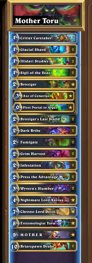 ClarkHELLSCREAM's tweet photo. I am, without a shadow of a doubt, the most unhinged deck builder in Hearthstone history.

M.O.T.H.E.R. is easily one of the best cards they've printed in such a long time.

Deck Codes:
https://t.co/p3gF3KruD6 https://t.co/Ek2sKGmXw3