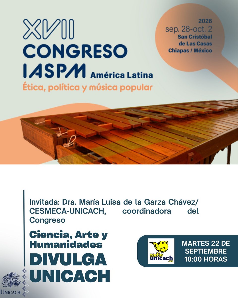 Unicachfm's tweet photo. #Divulga Unicach
Divulga Unicach Ciencia, Arte y Humanidades
Conduce: Lic. Laura Matus.
Tema: XVII Congreso de la Asociación Internacional para el Estudio de la Música Popular (IASPM).
Invitado: Dra. María de la Garza. https://t.co/OYP6euPd2W 10hrs. https://t.co/AJtvm2wx5m