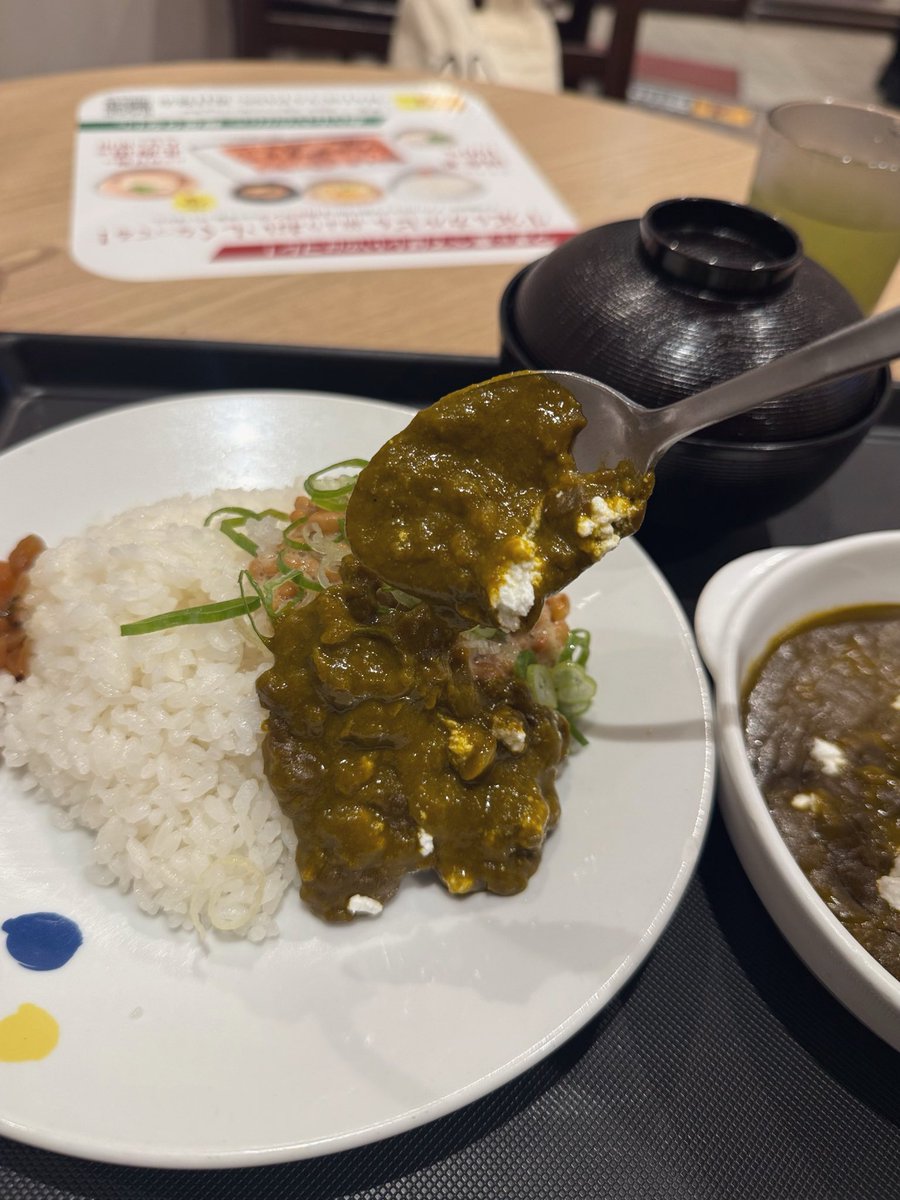 GianfrancoZ's tweet photo. 松屋でパラク（サグ）パニール
グレイヴィはちゃんとしてるけどパニールが少し存在薄い、少ないのかな？
やはり納豆との相性は◎
#パラックパニール 
#松屋 https://t.co/8V4IFi0Ob3