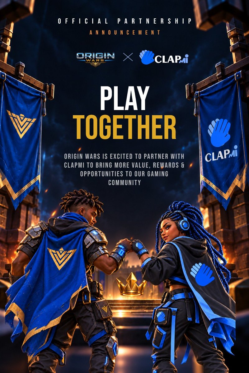 OriginWars_'s tweet photo. OFFICIAL PARTNERSHIP ANNOUNCEMENT 🤝

We are excited to officially announce our partnership with Clapmi! @Clapmihq https://t.co/o1qnZefkxg