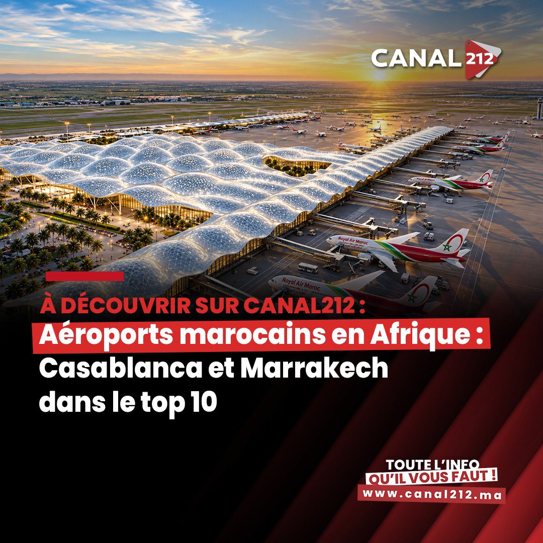 canal212maroc's tweet photo. Entre explosion de la capacité aérienne et flambée du carburant, Casablanca et Marrakech s'imposent comme des hubs majeurs en Afrique. Quels sont les classements exacts de nos aéroports ?
🔗 Lien de l'article : https://t.co/XI3GXJfzBN
#AeroportsMaroc #AFRAA https://t.co/SE2rKdwZ2K