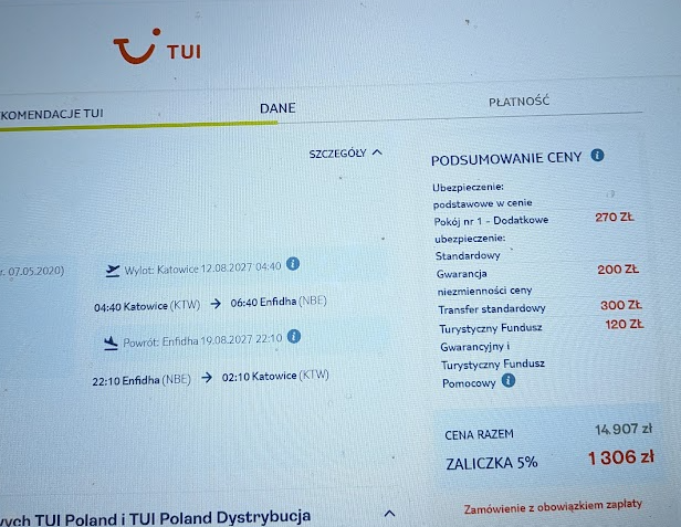 Gaius_Gold's tweet photo. @TUIPoland Can you explain this math? How is this amount 5% of total? 😡 https://t.co/rTUqkfDueF