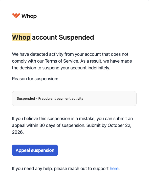 clipbacks's tweet photo. Our Content Rewards account has been suspended a second time, same automated flag: our payments funding our own campaigns look like fraud to Whop's risk model. We've appealed with full documentation.

Clippers already paid keep their payouts. New payouts through Whop are paused while this is reviewed. Nothing on-chain is affected: fees, buybacks and burns continue as normal.

We knew this would rub against systems built for a different world. A coin paying for its own attention, automatically, on-chain, isn't a pattern any risk model has seen before. That's the point of building it. We're not going to stop, and we're not going to route around Whop either, we want to build this with them. 700K+ views in one day says the idea works.

@whop we are the only buyer on this account, funding our own campaigns. A note on the account would end this. @_TJRTrades you got us through the first one, if there's still a door open we'd be grateful.
