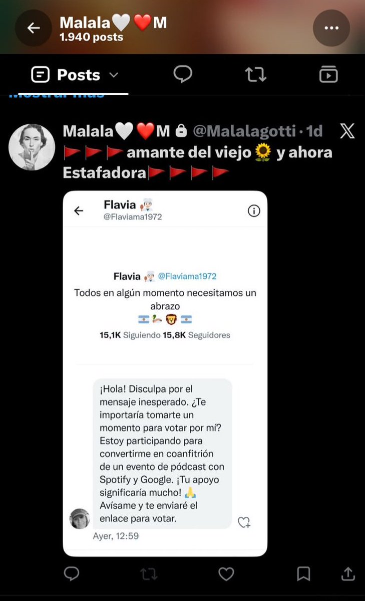 FlaviaHackeada's tweet photo. @malalagotti Primero informate antes de decir boludeses
Y q problema tenés con mi vida privada??
Superalo querida, 5 años pasaron
Resentida resultaste
Consejos no le doy a nadie excepto q me lo pidan pero... un tipo de transtorno tenés o simplemente un trauma no resuelto
Besito https://t.co/vd4fbVOMkO
