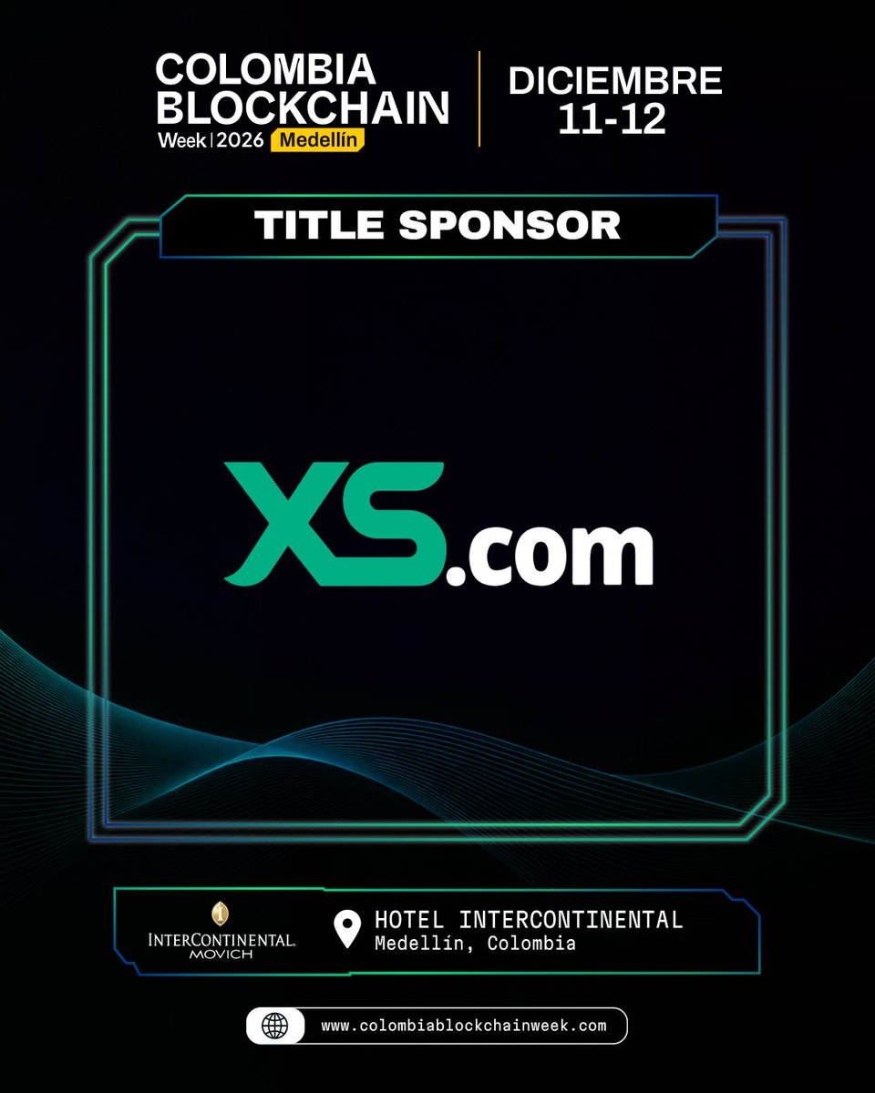 cbweek_oficial's tweet photo. 🌎 https://t.co/4EXDYPD3j0 se suma como TITLE SPONSOR de Colombia Blockchain Week 2026 🇨🇴🚀

📈 Bróker global multiactivos desde 2010: Forex, metales, acciones y materias primas.
⚡ Tecnología avanzada + liquidez institucional.
📍 Medellín
📅 11 &amp; 12 dic

#CBWEEK #XScom https://t.co/BvLuUOQGcf