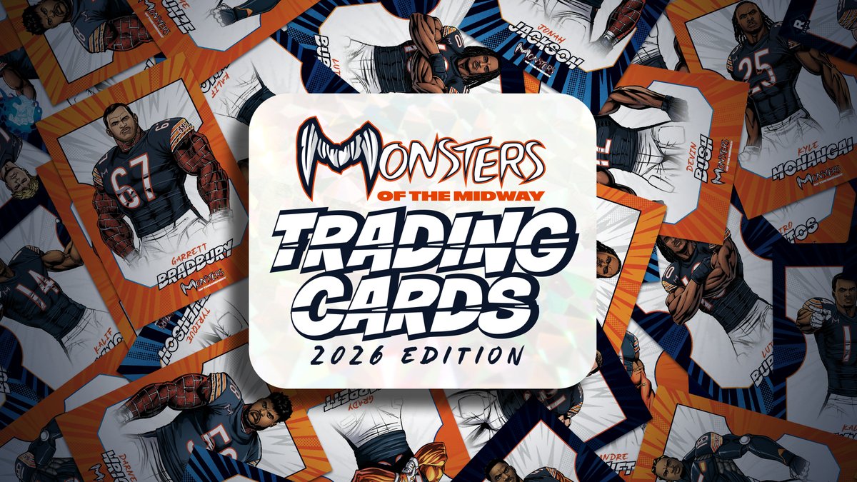 BearsLocal's tweet photo. The 2026 Monsters of the Midway Trading Cards have arrived! 🦸‍♂️

Learn more about how to win a full set: https://t.co/QKFsrV2pf4 https://t.co/5ykAwLsZG7