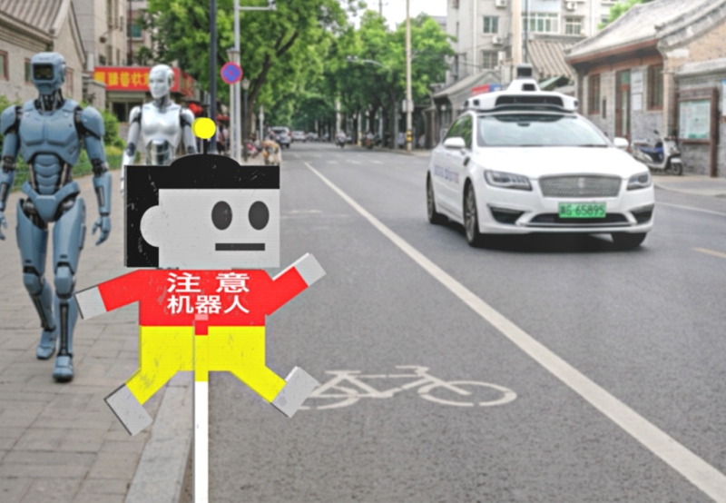 kyoko_np's tweet photo. 北京に「飛び出しロボット」看板お目見え　ロボ身事故対策で　https://t.co/YlVdr3vVt7 https://t.co/4GywfjM6xx