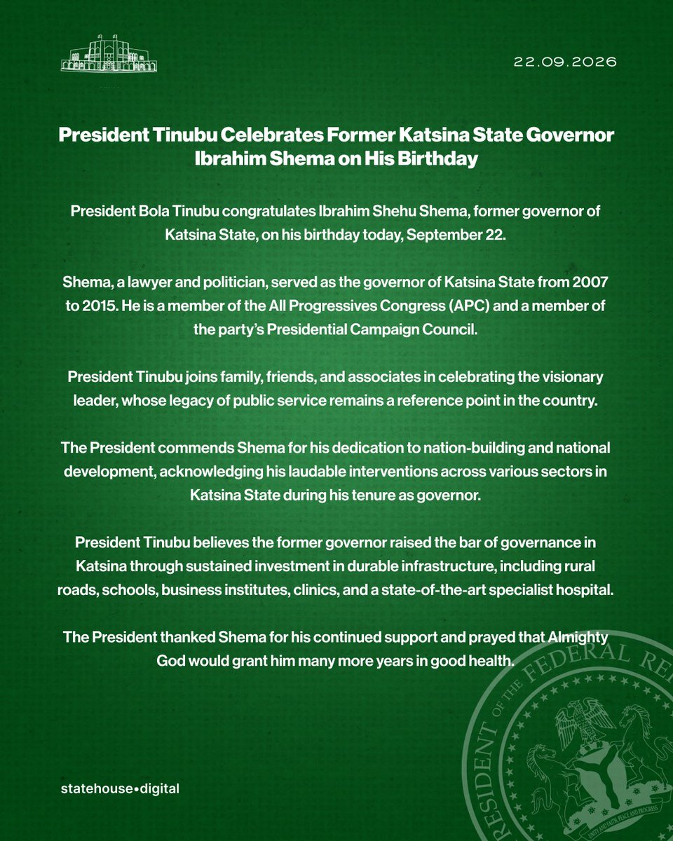 NGRPresident's tweet photo. President Tinubu Celebrates Former Katsina State Governor Ibrahim Shema on His Birthday. https://t.co/yqWmsCf6jc