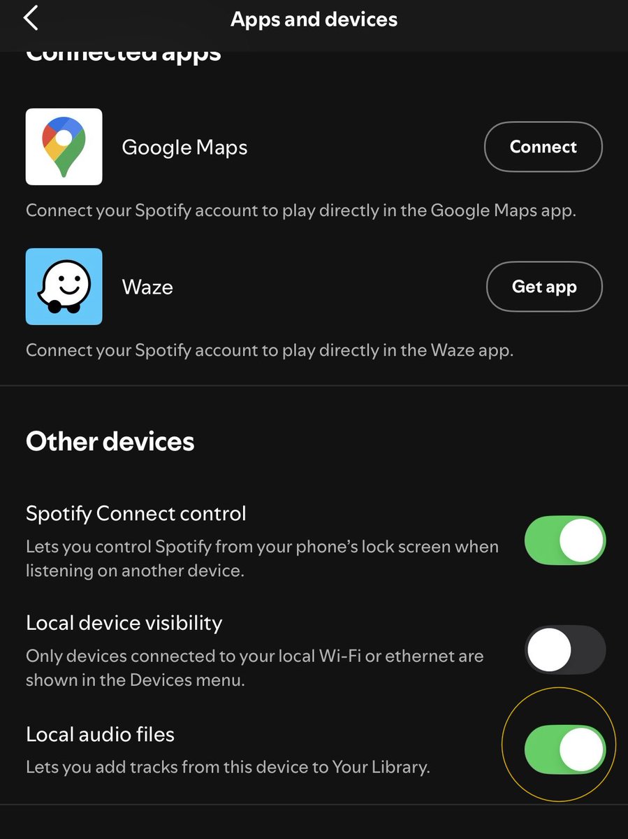 gcfskies's tweet photo. ִ˚₊‧꒰ა Tutorial how to add local files ໒꒱ ‧₊˚

• open your spotify 
• go to settings
• click 'apps and device'
• turn on the 'local audio files' https://t.co/GhzzOjSXMv