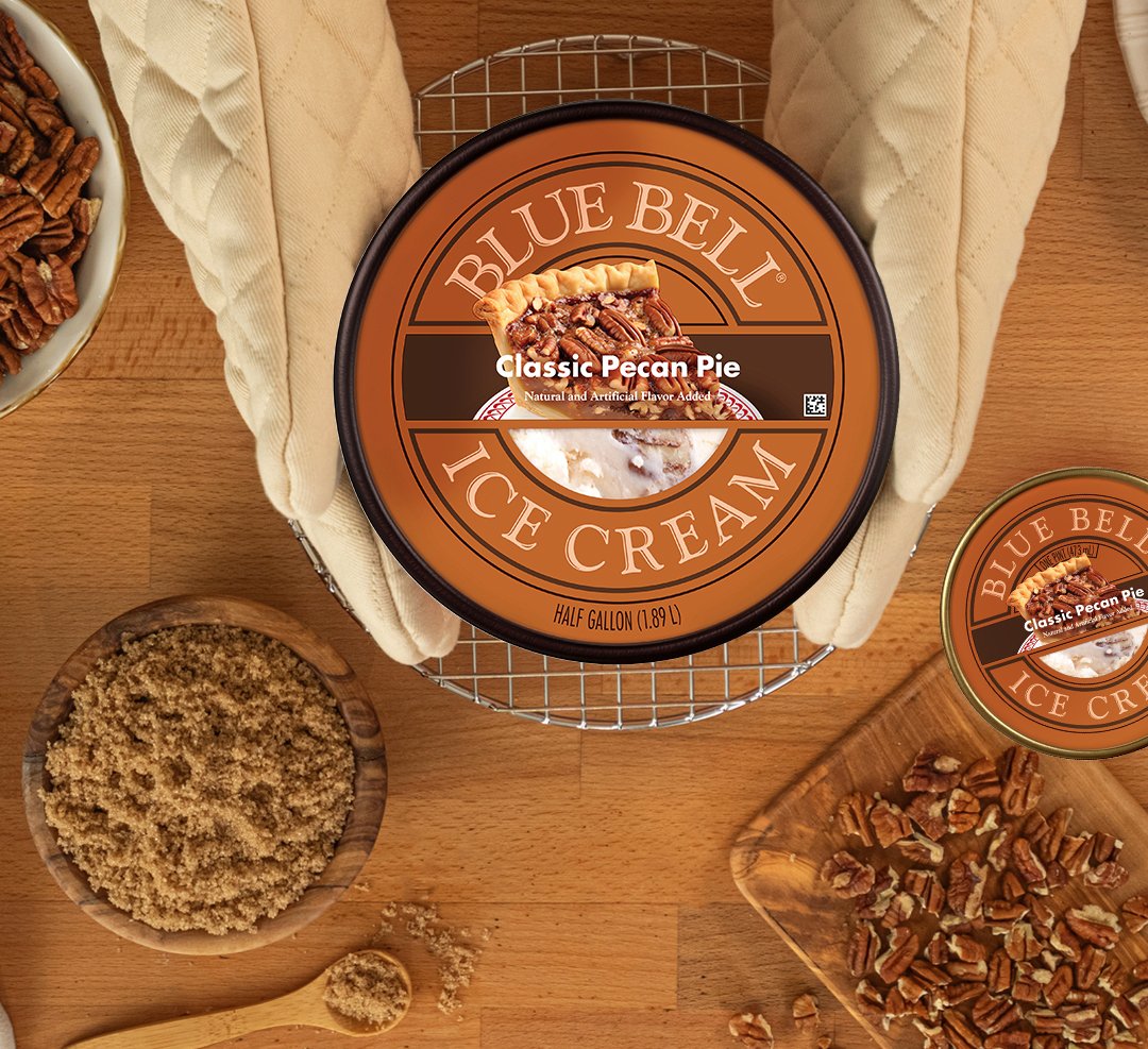 ILoveBlueBell's tweet photo. Savor the classic taste of pecan pie in every scoop of our Classic Pecan Pie Ice Cream! The flavor is a rich brown sugar ice cream with roasted pecans and pieces of flaky pie crust mixed with a pecan pie filling.   

Now available in the half gallon and pint sizes. https://t.co/dmMbDAtTZu