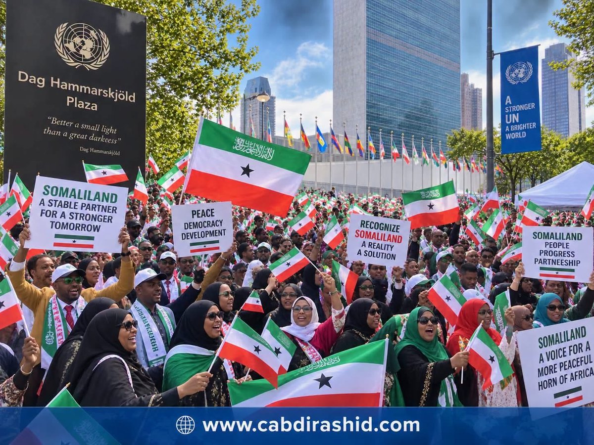 Maxamed_Khaire's tweet photo. Somaliland President Abdirahman Irro will address a public rally at Dag Hammarskjöld Plaza in New York on Wednesday, 23 September, directly opposite UN headquarters. The event, cleared by New York law enforcement, is intended to push the UN to take up Somaliland's bid for interna https://t.co/1ONA1687h0