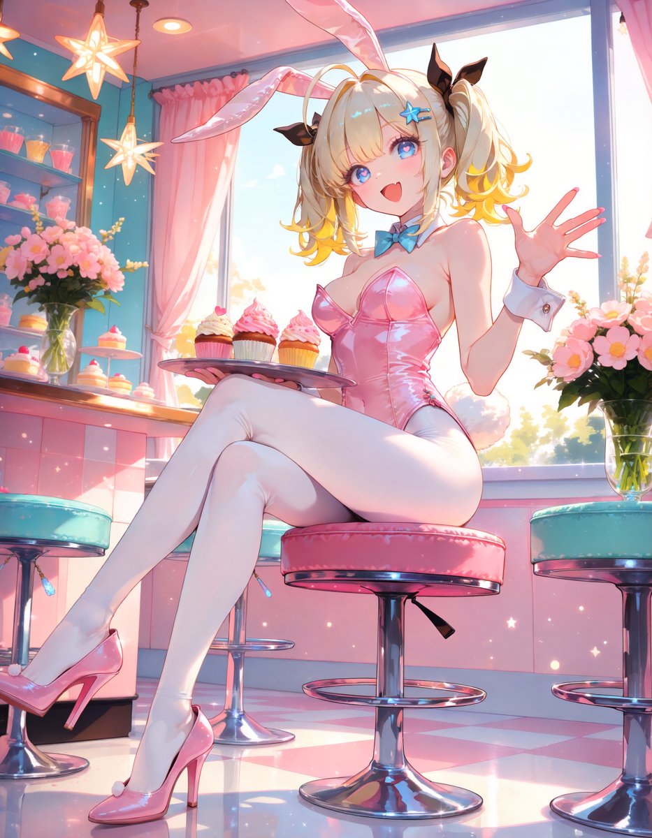 etniut's tweet photo. いらっしゃいませ〜っ！🐰🧁
うとちゃんのデザートラウンジへようこそ✨
最初のカップケーキ、きみに選んでほしいなっ💙

#AnimeArt #OriginalCharacter
A bright and cute SFW anime-style OC artwork. https://t.co/oc7LCABPXJ