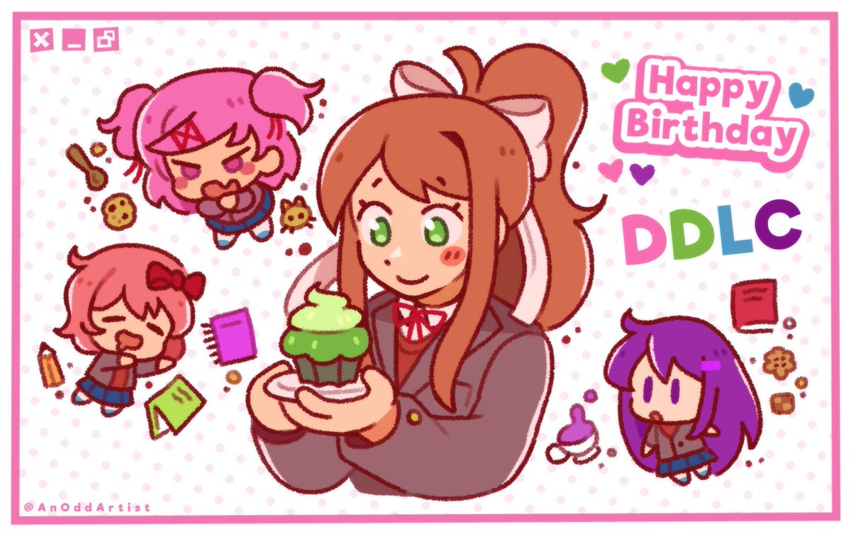 AnOddArtist's tweet photo. Happy 9th Birthday #DDLC!

Still love these characters so much💚🩷💜💙 https://t.co/N1xlSPXF4z